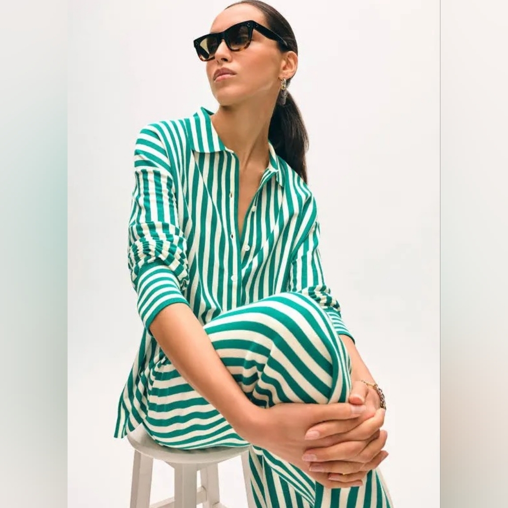 W+W Superfine Organic CottonTeal Green & White Flowy Pants & Top